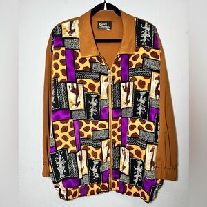 Vintage 90’ Silver Threads zip Jacket Bomber Made In USA Size 1X Giraffe Brown